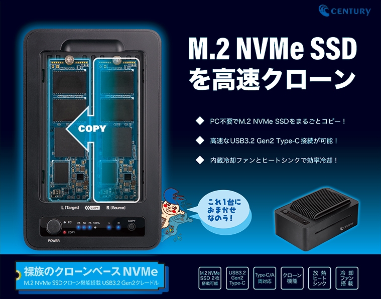 M.2 NVMe SSDをまるごと高速コピー、外付けドライブとしても使える