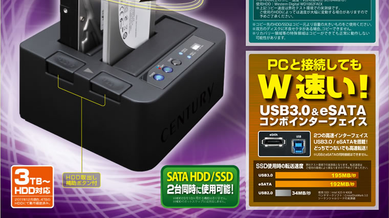 販売終了】 裸族のお立ち台DJ クローンプラスUSB3.0&eSATA (CROS2EU3CP