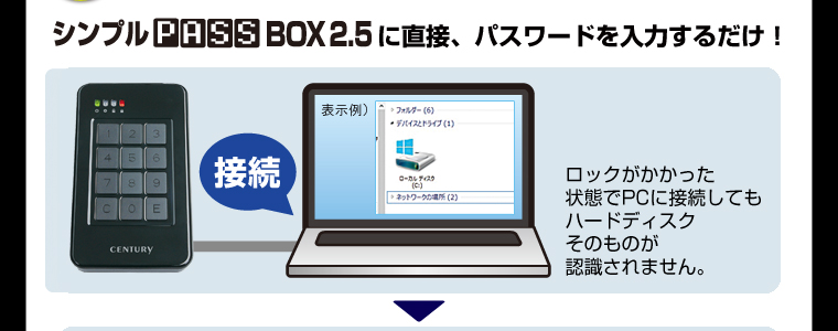 シンプルPASS BOX 2.5　暗証番号ボタン付きハードディスクケース