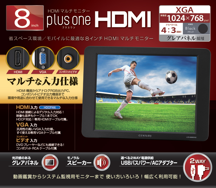 販売終了】 8インチHDMIマルチ モニター plus one HDMI ブラック (LCD ...